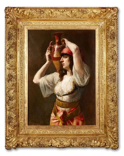 Joseph Narcisse BAUDIN (1820-1890) Ecole Belge
Jeune femme algérienne
Huile sur toile,...