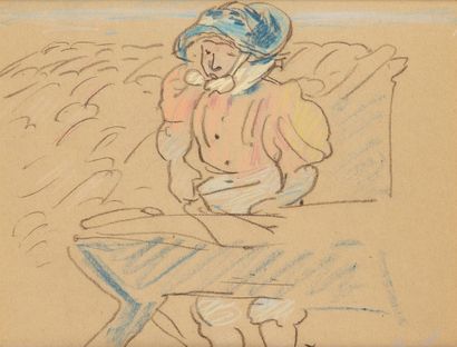 Louis VALTAT (1869-1952) Sur la plage
Dessin au fusain et pastel sur vélin, signé...