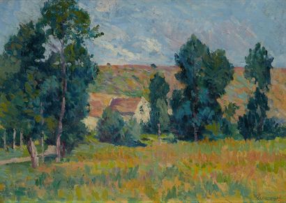 Maximilien Luce (1858-1941) Moulineaux, paysage à la ferme, 1903
Huile sur carton...