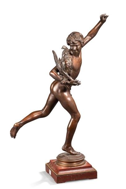 Alexandre FALGUIERE (1831-1900) Le vainqueur au combat de coqs Epreuve en bronze...
