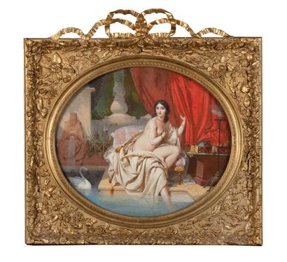 ECOLE FRANCAISE DU XIXème siècle Odalisque au bain Pastel sur papier (piqûres)