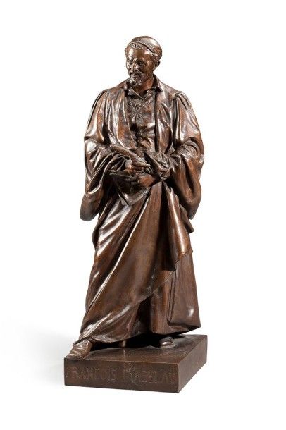 Henri Etienne DUMAIGE (1830-1888) Sujet en bronze à patine brune représentant Rabelais...