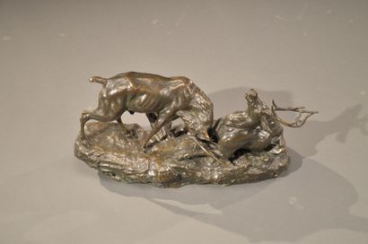 Cartier Thomas François (1879-1943) « Combat de cerfs » Bronze, à patine brune, signé...