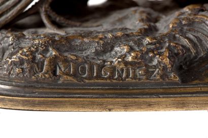 MOIGNIEZ Jules (1835-1894) « Perdrix » Bronze à patine médaille, signé sur la terrasse....