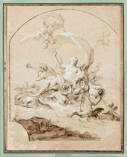 Attribué à Noël Nicolas COYPEL (1690-1734) 
Triomphe d'Amphitrite ou Galatée 
Plume,...