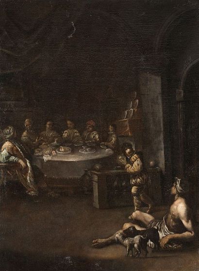 Ecole vennitienne du XVIIème siècle 
Le repas chez Lazare 
Toile 
59 x 43 cm 
Sans...