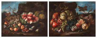 Pietro NAVARRA (Actif à Rome ou à Naples à la fin du XVIIème siècle) 
Pastèque, raisins...