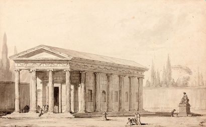 Louis-Gustave TARAVAL (Stockholm, 1738-Paris, 1794) 
Vue d'un temple aux colonnes...