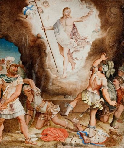 Ecole Flamande vers 1600 
La Résurrection du Christ 
Gouache 
36 x 29,5 cm