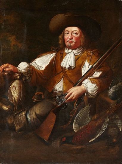 Attribué à Joachim van SANDRART (1606 - 1688) 
Portrait de chasseur 
Toile 
153 x...