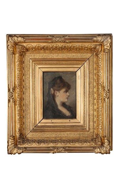Féodor TCHOUMAKOFF (1823-1911) 
Portrait de femme de profil 
Huile sur panneau signé...