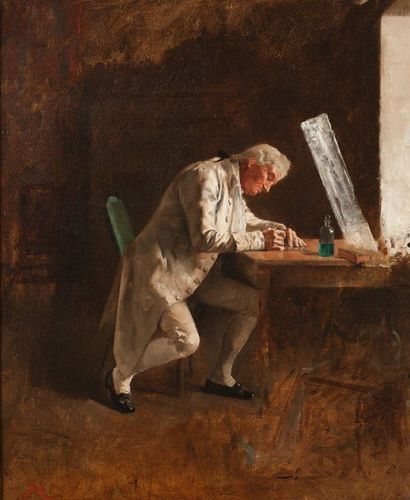 Ernest MEISSONIER (Lyon 1815 - Paris 1891) 
Le graveur 
Sur sa toile d'origine 40,5...