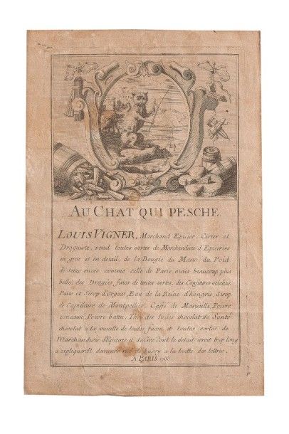 null Publicité, Paris 1733
Pièce imprimée destinée à faire connaître un commerce...