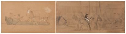 Victor NEHLIG, (1830-1909) 
2 Dessins. Matanzas sur le San Juan. Dessin au crayon,...