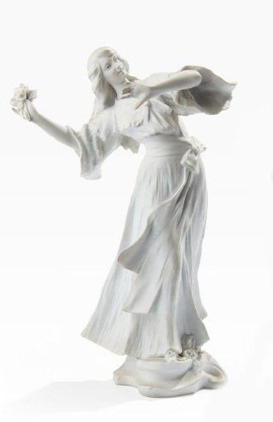 Charles PERRON (1862-1934) Epreuve en biscuit figurant une danseuse au bouquet de...