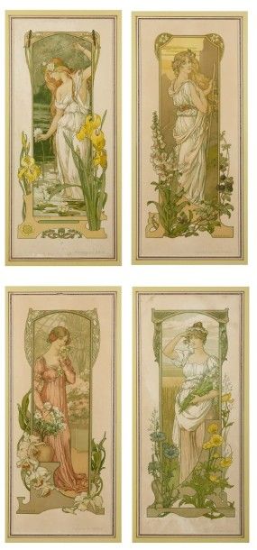Elisabeth SONREL (1874-1953) Suite de quatre lithographies intitulées "Fleurs des...