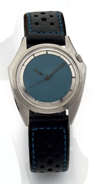 ZODIAC Olympus Vers 1960 
Intéressante montre de forme asymétrique. Cadran bleu,...