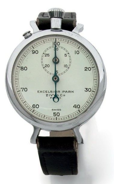 EXCELCIOR PARK Vers 1940 
Chronographe de poignet professionnel. Cadran blanc, chiffres...