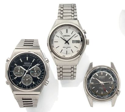 null Lot de 3 montres Seiko - Chronographe quartz - Bell-matic - GMT automatique