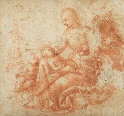 Ecole italienne du XVIème siècle 
Vierge à l'Enfant et Saint Jean-Baptiste
Sanguine...