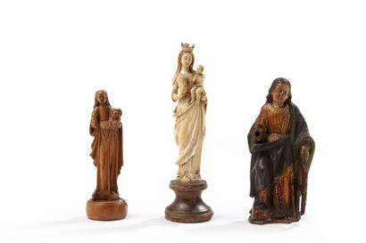 null Ensemble de trois sujets religieux comprenant une vierge en ivoire, Ile de France,...