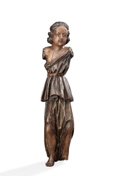 null Statuette en bois sculpté et polychrome représentant un ange.
XVIIIème siècle
H:...