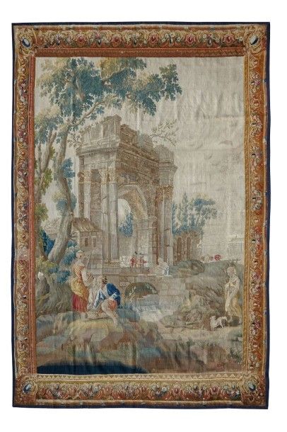 Beauvais (France) 
Importante et fine tapisserie en soie et laine à décor d'une scène...