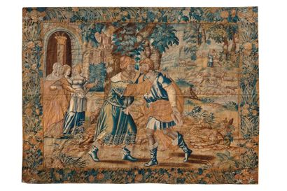Audenarde (Flandres) 
Importante et assez fine tapisserie en laine et soie reprenant...