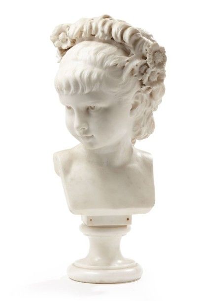 Antonio Giovanni LANZIROTTI (1839-1921) 
Buste de jeune fille coiffée d'une guirlande...