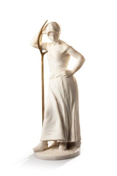 Alfred BOUCHER (1850-1934) 
La Faneuse
Sujet en marbre de Carrare
H: 57 cm
(accidents,...