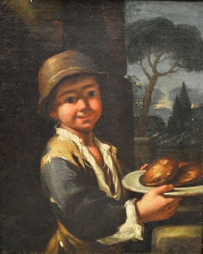 ECOLE HOLLANDAISE Fin XVIIème siècle 
Jeune homme à l'assiette de pain
Huile sur...