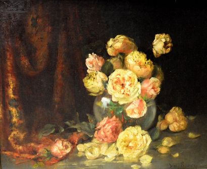 S. De Boulogne 
Nature morte au bouquet de roses
Huile sur toile, signée S. de Boulogne...
