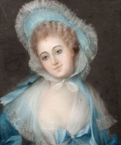 Ecole Française du XVIIIème siècle 
Portrait de femme à la robe bleue
Pastel sur...