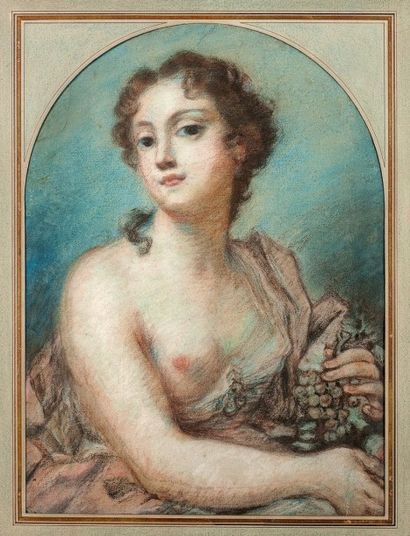ECOLE FRANCAISE DU XIXème siècle 
Portrait de femme à la grappe de raisins
Pastel...
