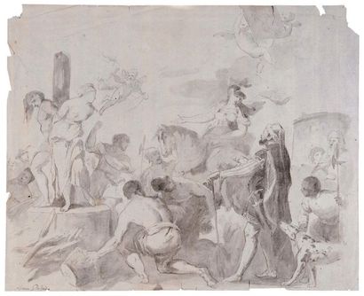Ecole Italienne du XVIIIe siècle 
Olinde et Sophronie au bûcher d'après un tableau...