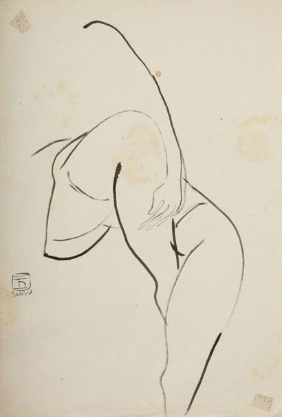 SANYU (1901-1966) - 常玉 Etude de femme 女体素描习作
Encre sur papier, signée sur le côté...