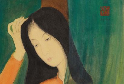 LE PHO (1907-2001) - 黎谱 Femme 女人
Encre et couleurs sur soie marouflée sur papier,...