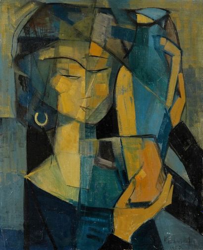Hossein KAZEMI (1924-1996) Femme à la cruche, 1957
Huile sur toile, signée et datée...