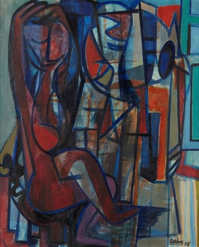 Maurice ESTÈVE (1904-2001) Le miroir bleu, 1936
Huile sur toile, signée et datée...
