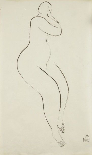 SANYU (1901-1966) - 常玉 Nu 裸体素描
Encre, signée en bas à droite 
45 x 27 cm - 17 3/4...