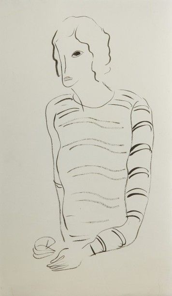 SANYU (1901-1966) - 常玉 Femme à la marinière 穿着休闲衫的女人
Encre sur papier
45 x 26,5 cm...