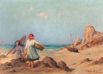 Zacharie BATON (1851-1925) Le retour de la pêche Huile sur toile, signée en bas à...