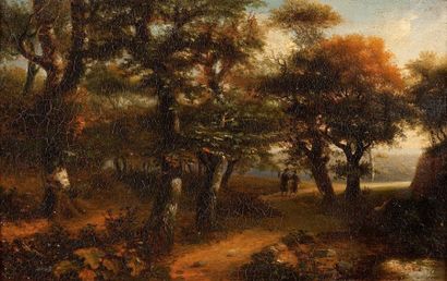 Narcisse Virgile DIAZ de LA PENA (1807-1876) Promenade en forêt Huile sur toile contrecollée...