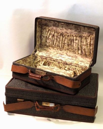 HARTMANN Luggage Set de deux valises rigide en tissus gris chiné éléments en cuir...