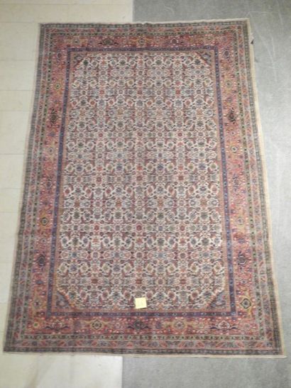 null MIRZAPOUR (Inde) Fin et ancien tapis à champ ivoire à motifs dit Herati. Fin...