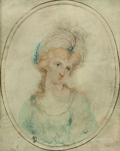 ECOLE FRANCAISE DU XIXème siècle 
Portrait d'une femme vêtue à la sultane
Crayon...
