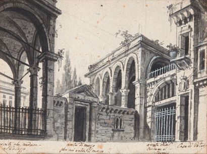 ÉCOLE ITALIENNE DU XVIIIÈME SIÈCLE 
Etude de palais
Encre noire et lavis d'encre...