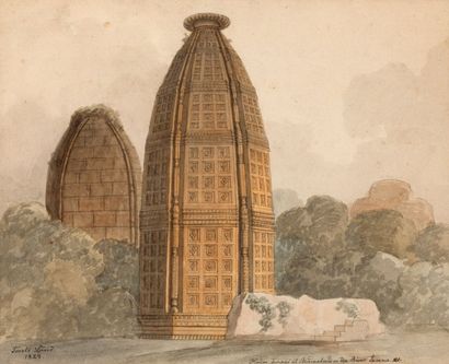 Troals LIND (Actif au XIXème siècle) 
Vue du temple de Bindraban
Plume et encre noire...