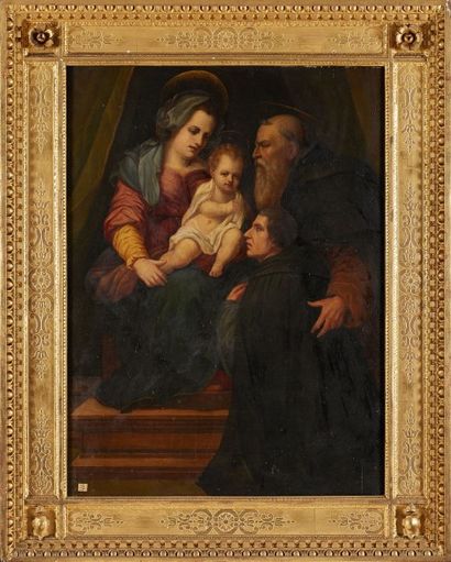 null 
Sainte Famille avec un donateur 
Panneau 
Environ 110 x 80 cm(+)