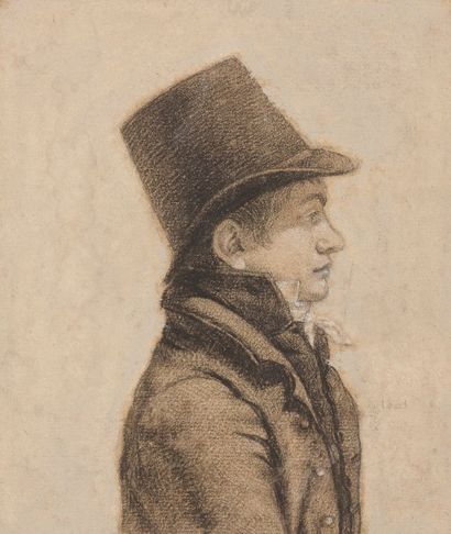 Ecole française, 1831 
Portrait d'un jeune homme de profil
Pierre noire et rehauts...